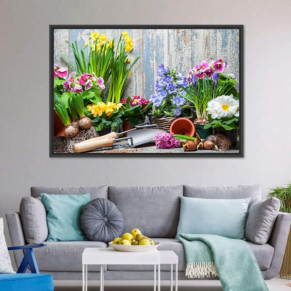 Gardener Planting Spring Flower Canvas Wall Art-3 Horizontal-Gallery Wrap-25" x 16"-Tiaracle