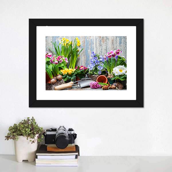 Gardener Planting Spring Flower Canvas Wall Art-1 Piece-Framed Print-20" x 16"-Tiaracle