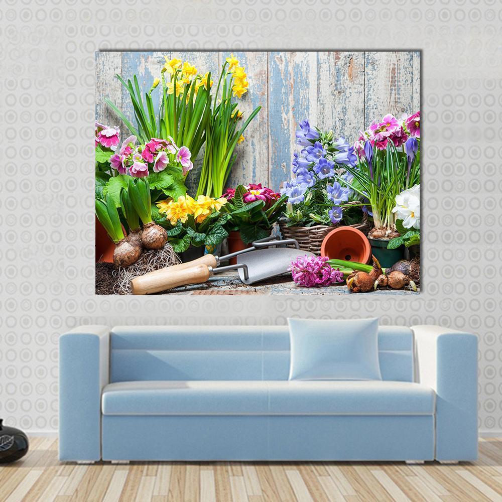 Gardener Planting Spring Flower Canvas Wall Art-1 Piece-Gallery Wrap-48" x 32"-Tiaracle