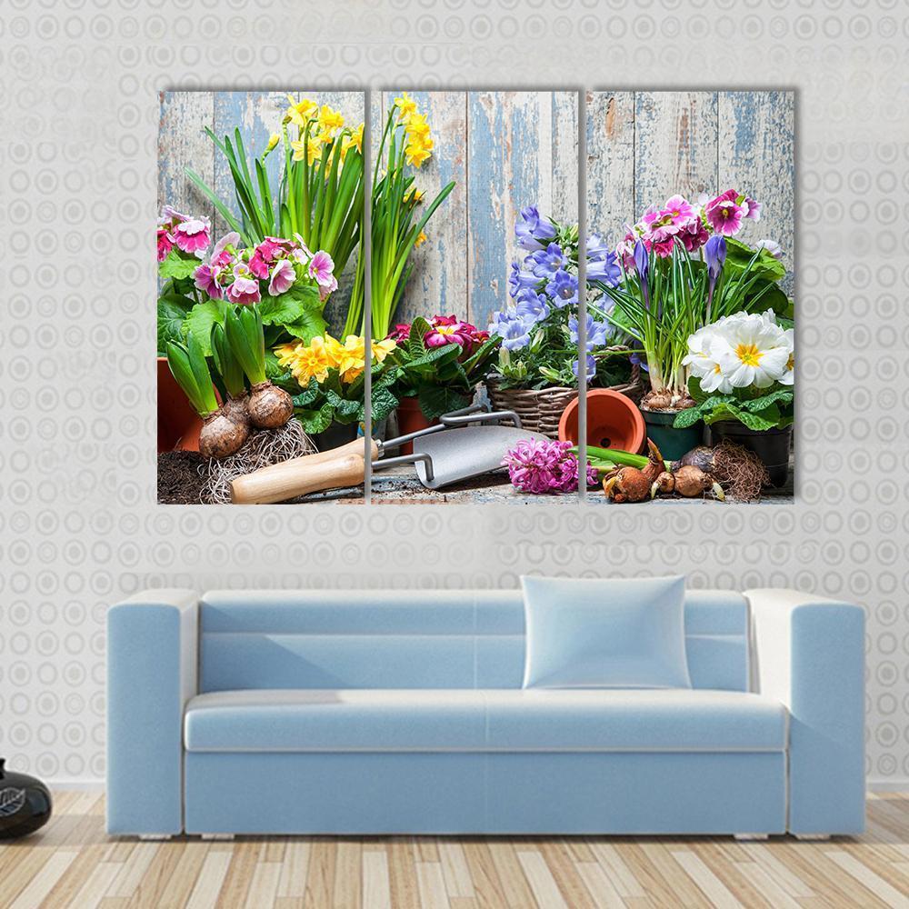 Gardener Planting Spring Flower Canvas Wall Art-3 Horizontal-Gallery Wrap-37" x 24"-Tiaracle