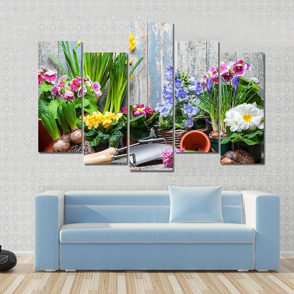 Gardener Planting Spring Flower Canvas Wall Art-5 Pop-Gallery Wrap-47" x 32"-Tiaracle