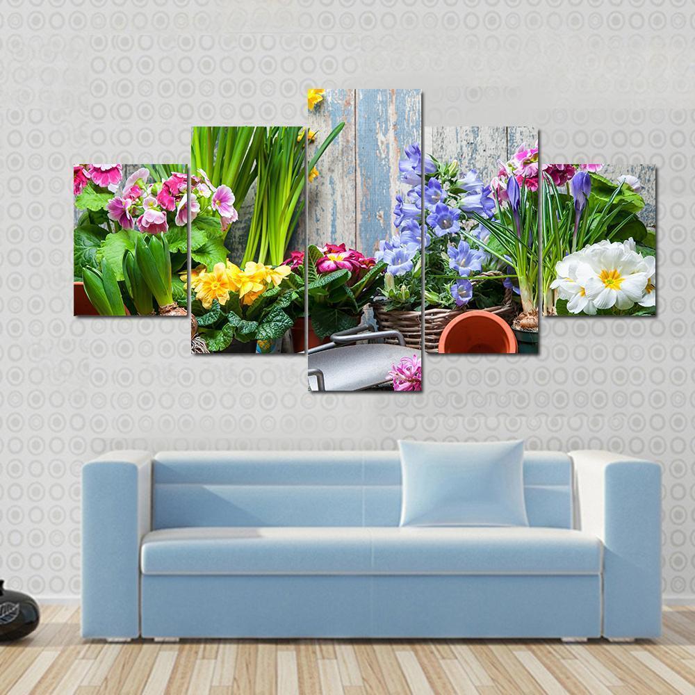 Gardener Planting Spring Flower Canvas Wall Art-5 Star-Gallery Wrap-62" x 32"-Tiaracle