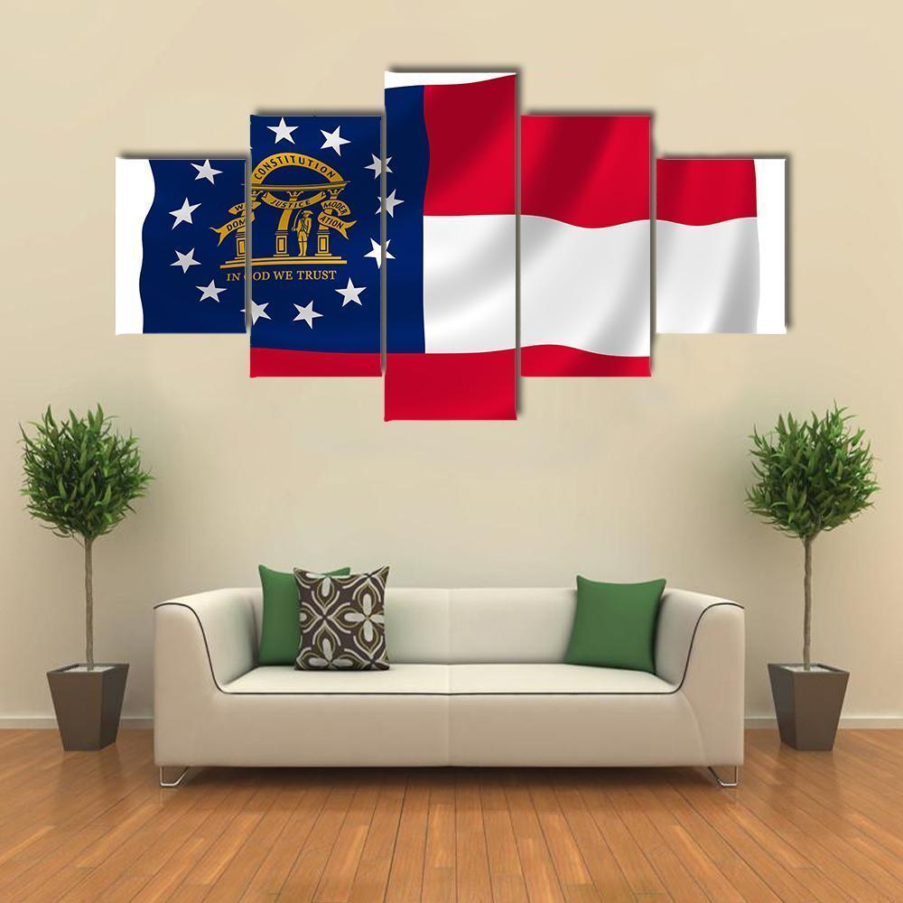 Georgia State Flag Canvas Wall Art-5 Star-Gallery Wrap-62" x 32"-Tiaracle