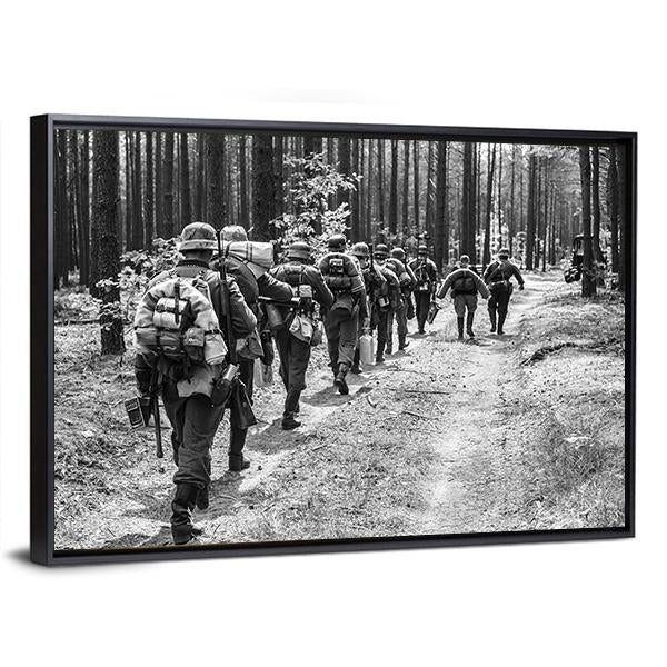 German Soldiers Walks On Forest Road Canvas Wall Art-3 Horizontal-Gallery Wrap-25" x 16"-Tiaracle