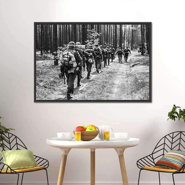 German Soldiers Walks On Forest Road Canvas Wall Art-3 Horizontal-Gallery Wrap-25" x 16"-Tiaracle