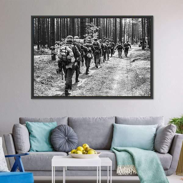 German Soldiers Walks On Forest Road Canvas Wall Art-3 Horizontal-Gallery Wrap-25" x 16"-Tiaracle