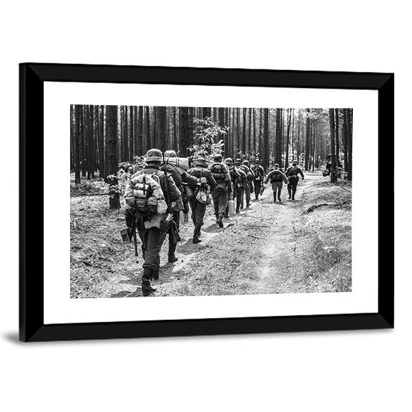 German Soldiers Walks On Forest Road Canvas Wall Art-3 Horizontal-Gallery Wrap-25" x 16"-Tiaracle