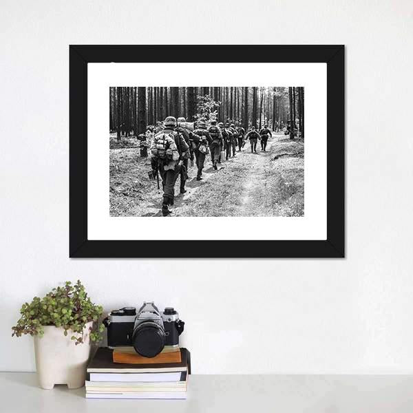 German Soldiers Walks On Forest Road Canvas Wall Art-1 Piece-Framed Print-20" x 16"-Tiaracle