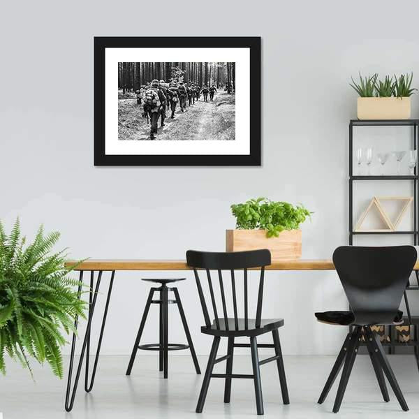 German Soldiers Walks On Forest Road Canvas Wall Art-3 Horizontal-Gallery Wrap-25" x 16"-Tiaracle