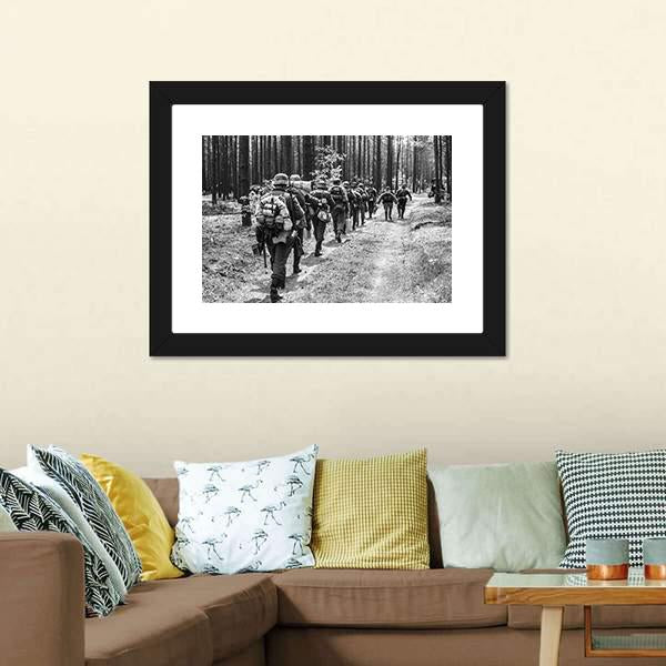 German Soldiers Walks On Forest Road Canvas Wall Art-3 Horizontal-Gallery Wrap-25" x 16"-Tiaracle