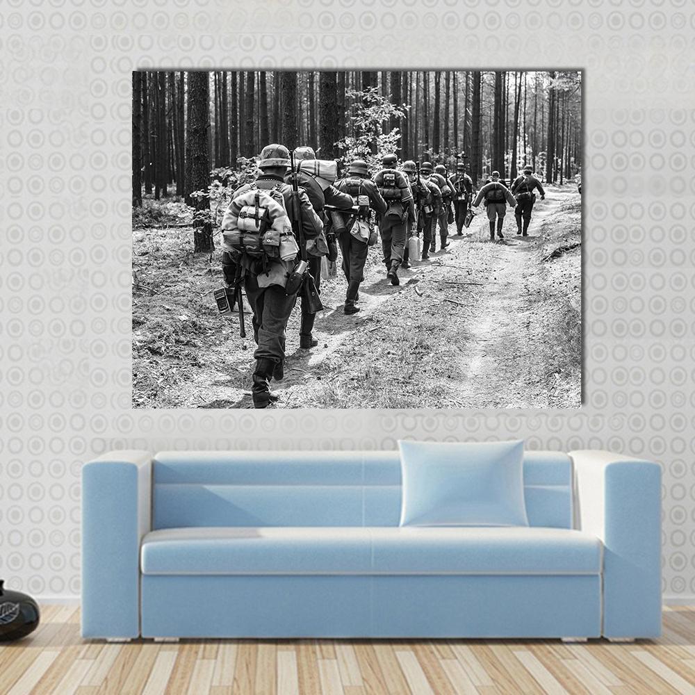 German Soldiers Walks On Forest Road Canvas Wall Art-1 Piece-Gallery Wrap-48" x 32"-Tiaracle