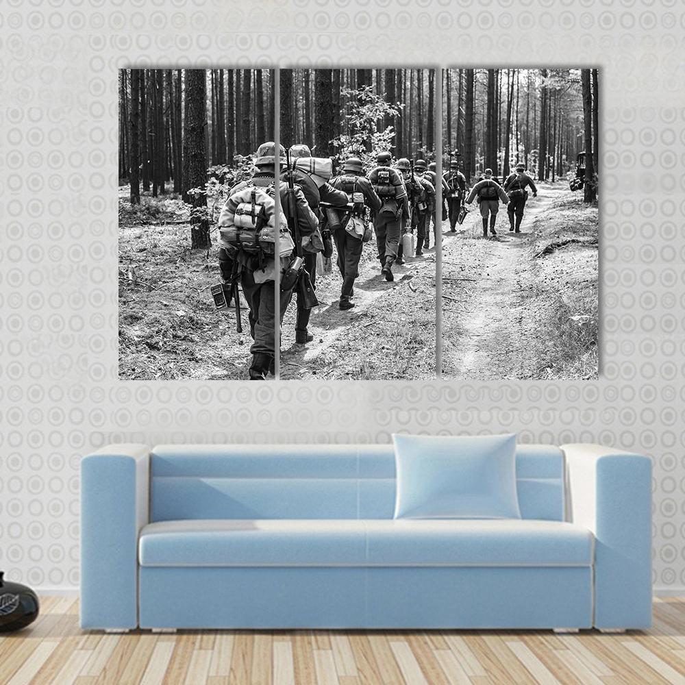 German Soldiers Walks On Forest Road Canvas Wall Art-3 Horizontal-Gallery Wrap-37" x 24"-Tiaracle