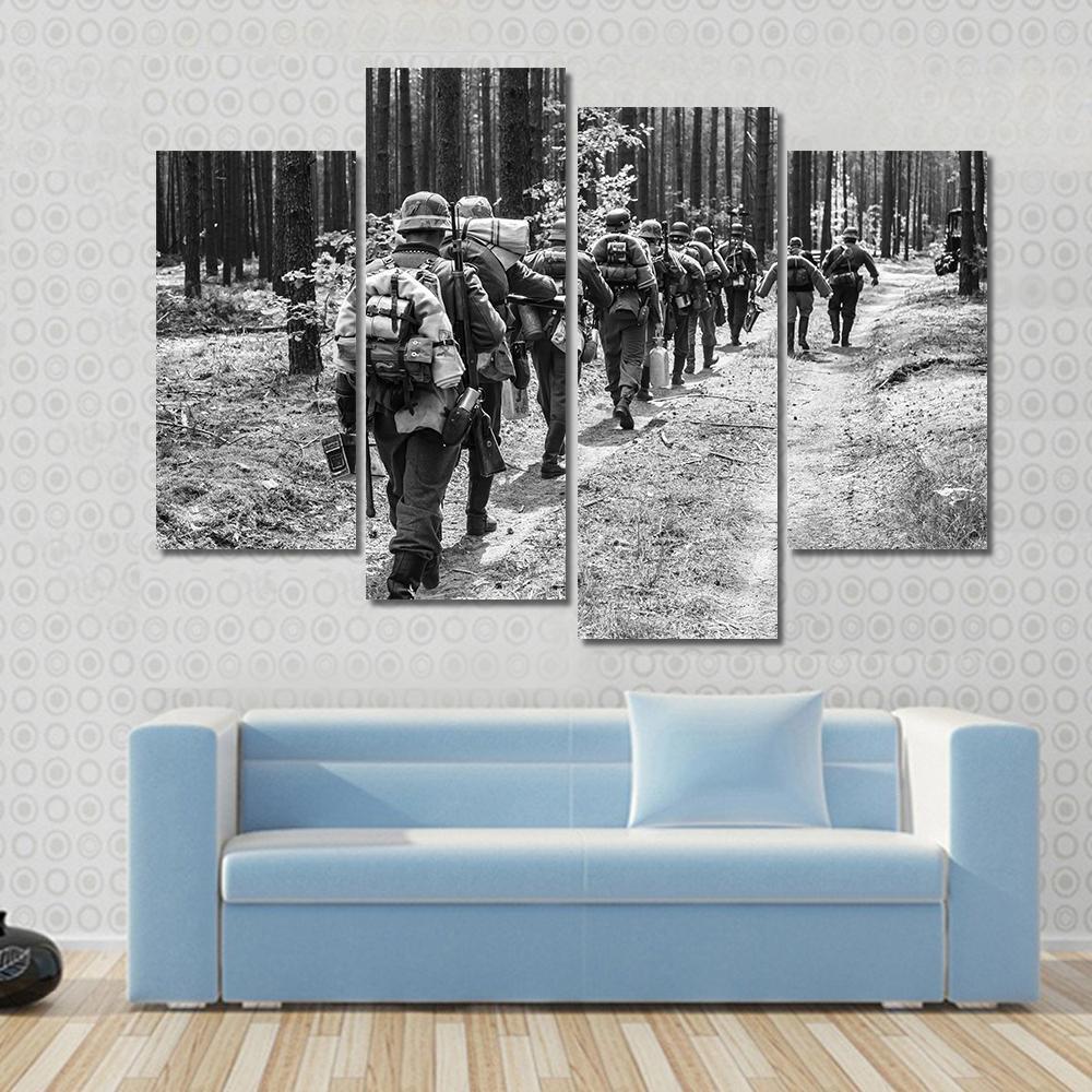 German Soldiers Walks On Forest Road Canvas Wall Art-4 Pop-Gallery Wrap-50" x 32"-Tiaracle