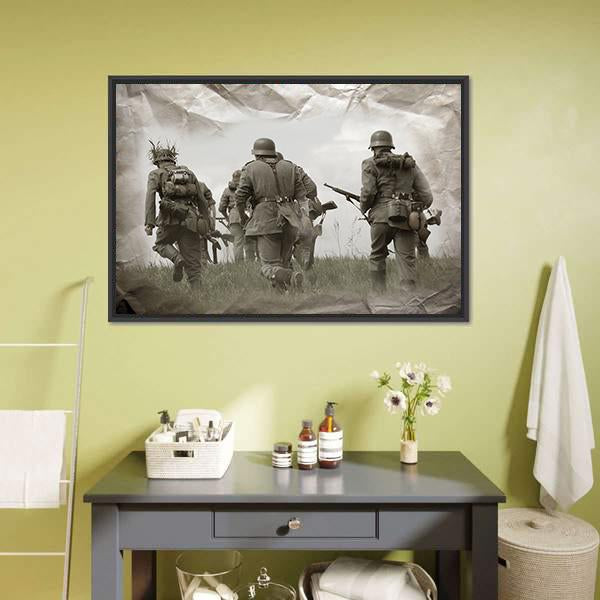 German Soldiers WW2 Reenacting Canvas Wall Art-1 Piece-Floating Frame-24" x 16"-Tiaracle