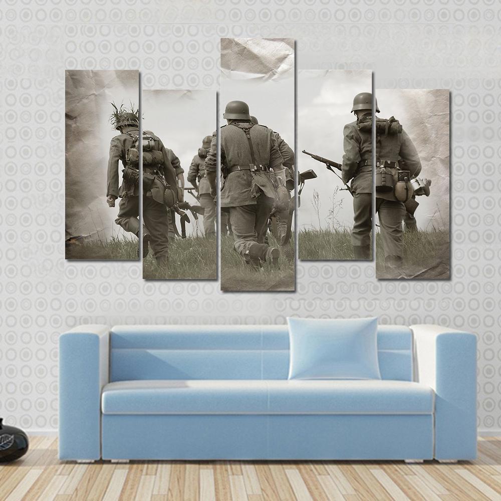 German Soldiers WW2 Reenacting Canvas Wall Art-5 Pop-Gallery Wrap-47" x 32"-Tiaracle