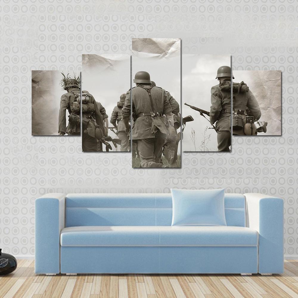 German Soldiers WW2 Reenacting Canvas Wall Art-5 Star-Gallery Wrap-62" x 32"-Tiaracle