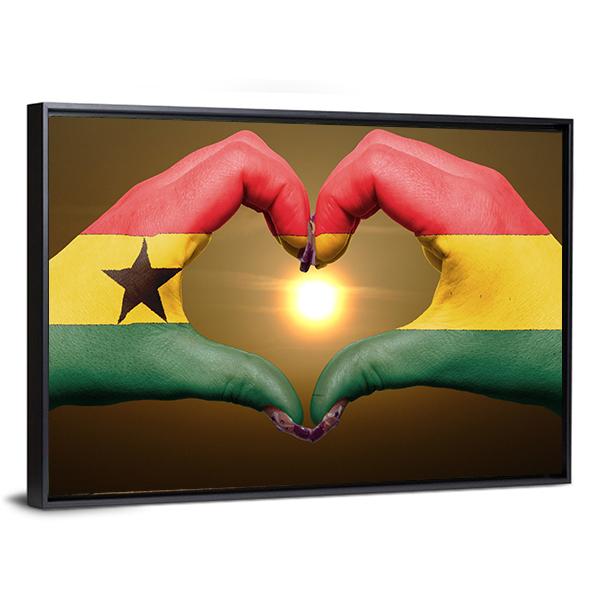 Ghana Flag On Hands Canvas Wall Art-3 Horizontal-Gallery Wrap-25" x 16"-Tiaracle