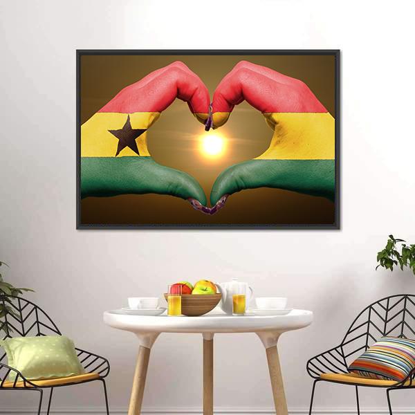 Ghana Flag On Hands Canvas Wall Art-3 Horizontal-Gallery Wrap-25" x 16"-Tiaracle