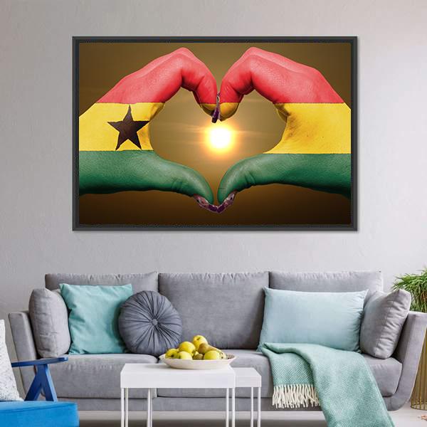 Ghana Flag On Hands Canvas Wall Art-3 Horizontal-Gallery Wrap-25" x 16"-Tiaracle