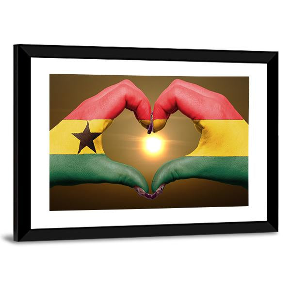 Ghana Flag On Hands Canvas Wall Art-3 Horizontal-Gallery Wrap-25" x 16"-Tiaracle