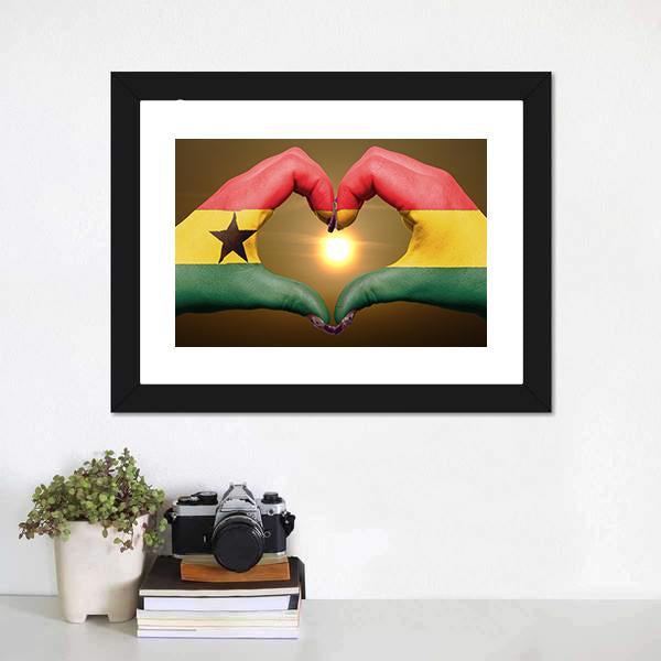 Ghana Flag On Hands Canvas Wall Art-1 Piece-Framed Print-20" x 16"-Tiaracle