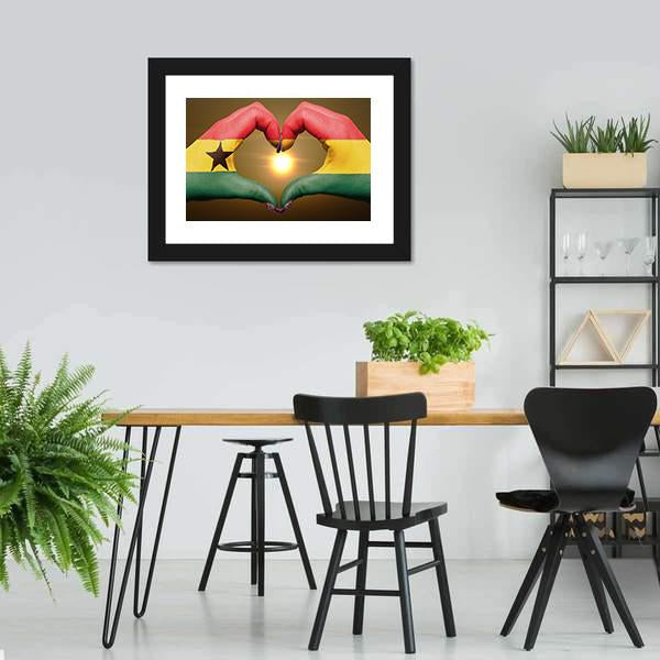 Ghana Flag On Hands Canvas Wall Art-3 Horizontal-Gallery Wrap-25" x 16"-Tiaracle