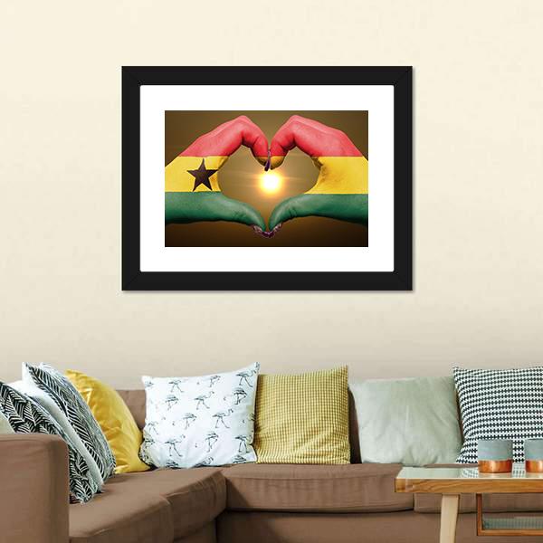 Ghana Flag On Hands Canvas Wall Art-3 Horizontal-Gallery Wrap-25" x 16"-Tiaracle