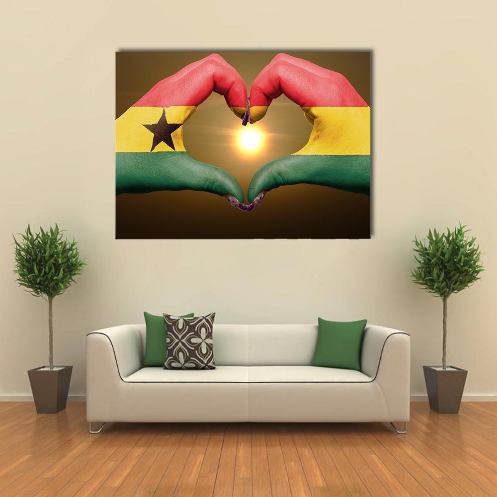 Ghana Flag On Hands Canvas Wall Art-1 Piece-Gallery Wrap-48" x 32"-Tiaracle
