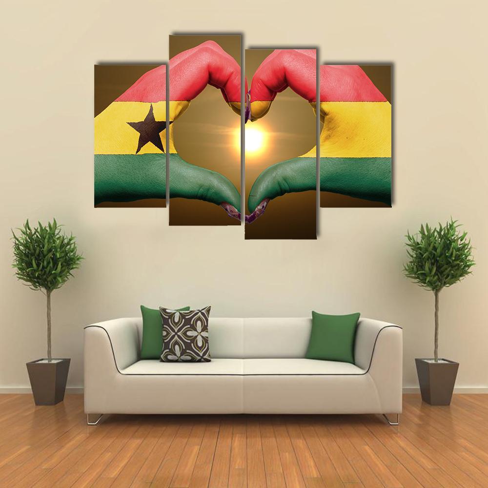 Ghana Flag On Hands Canvas Wall Art-4 Pop-Gallery Wrap-50" x 32"-Tiaracle