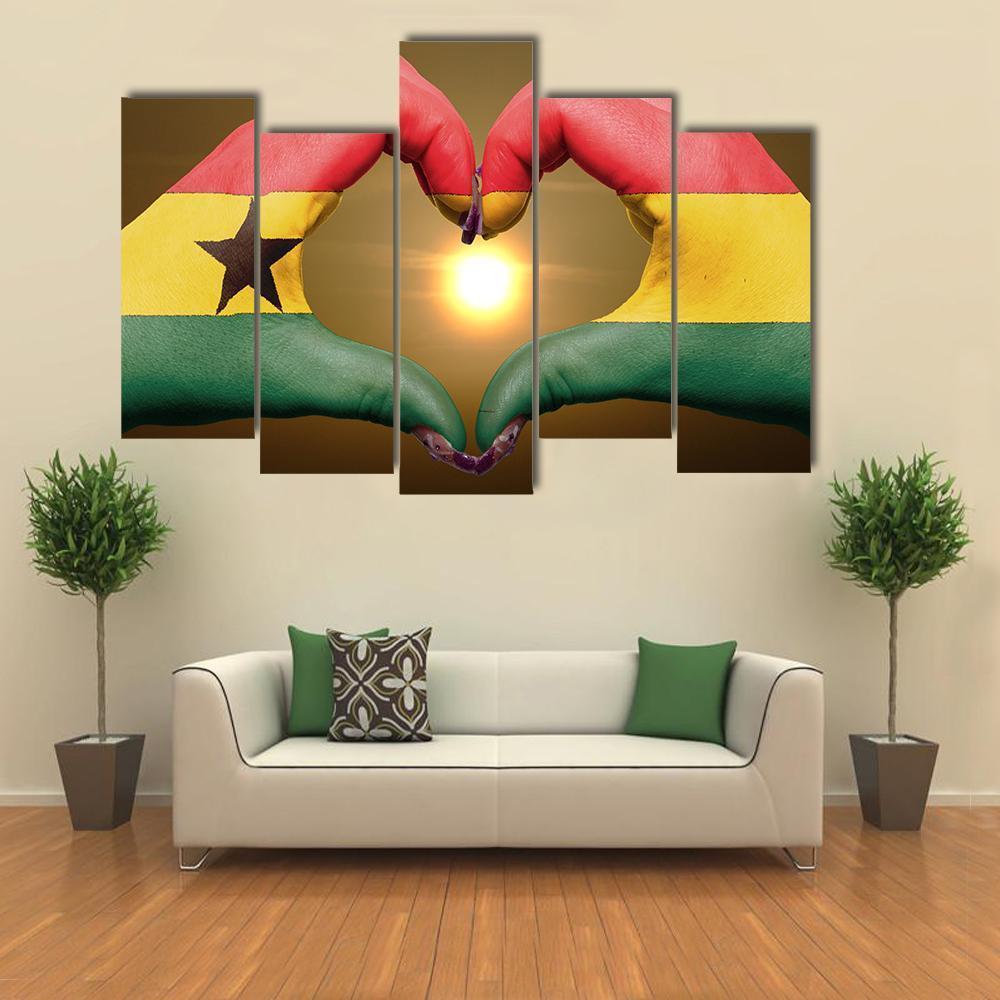 Ghana Flag On Hands Canvas Wall Art-5 Pop-Gallery Wrap-47" x 32"-Tiaracle