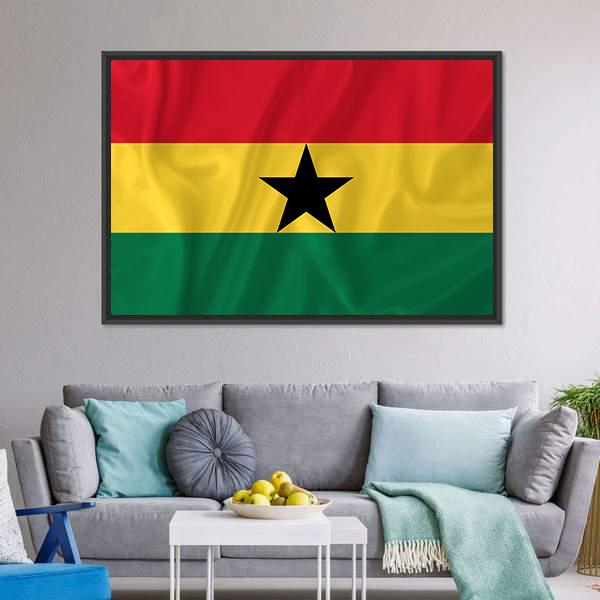 Ghana Waving Flag Canvas Wall Art-3 Horizontal-Gallery Wrap-25" x 16"-Tiaracle