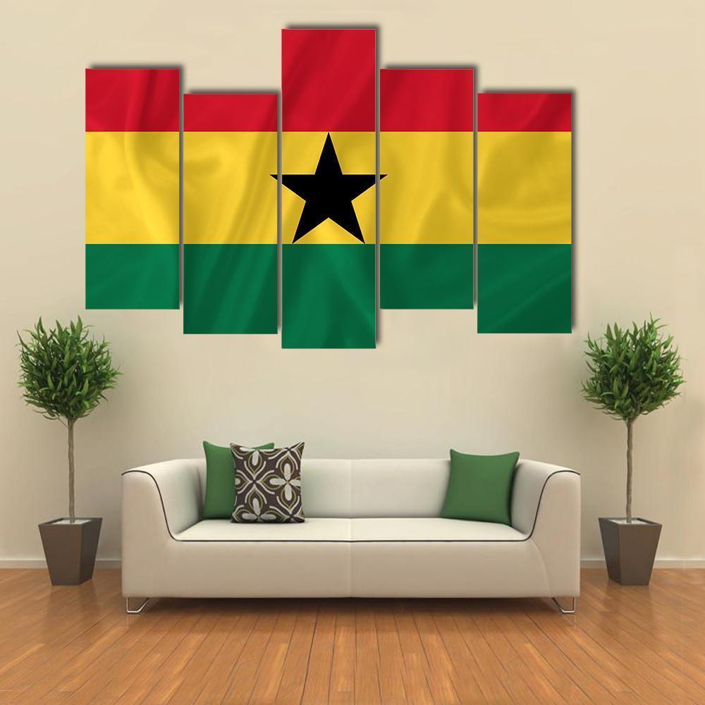 Ghana Waving Flag Canvas Wall Art-5 Pop-Gallery Wrap-47" x 32"-Tiaracle
