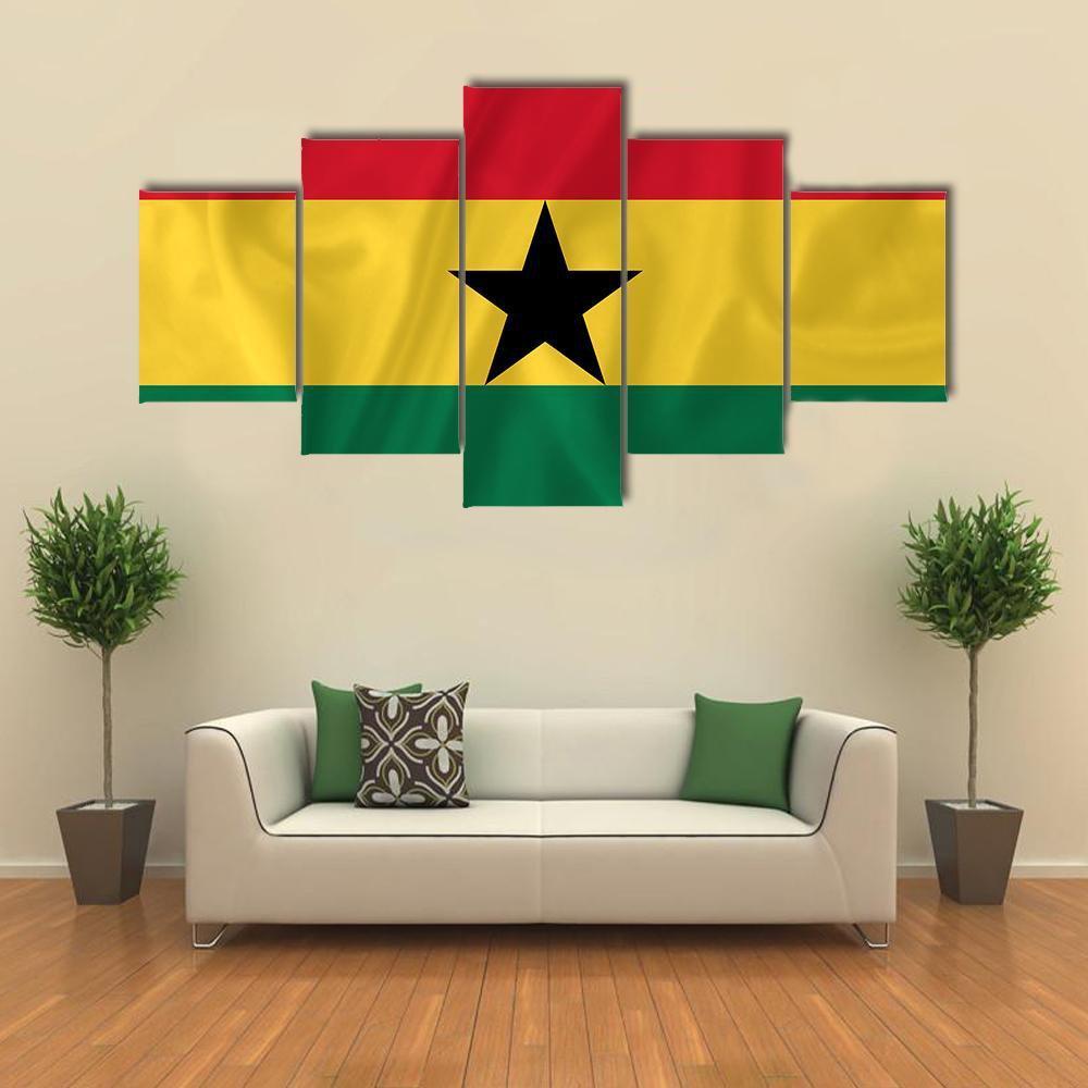 Ghana Waving Flag Canvas Wall Art-5 Star-Gallery Wrap-62" x 32"-Tiaracle