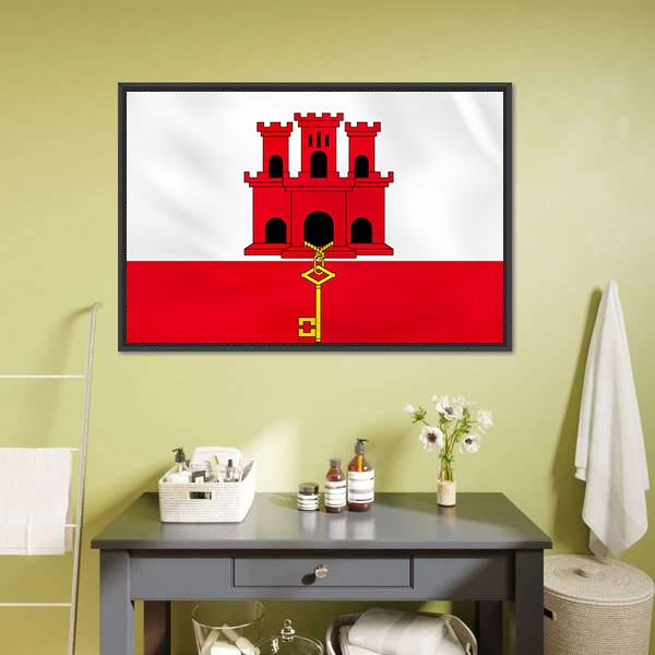 Gibraltar Flag Canvas Wall Art-1 Piece-Floating Frame-24" x 16"-Tiaracle