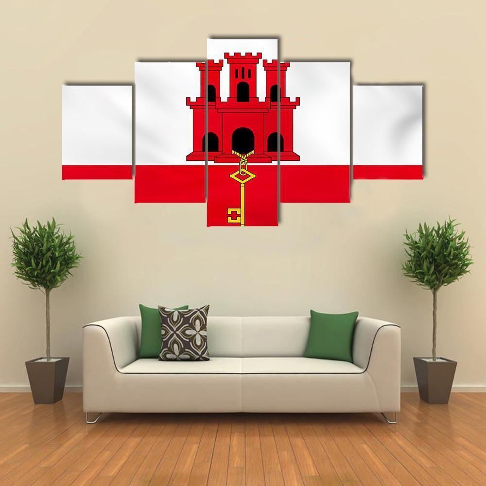Gibraltar Flag Canvas Wall Art-5 Star-Gallery Wrap-62" x 32"-Tiaracle