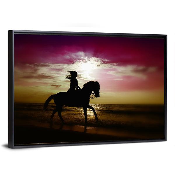 Girl Riding Horse On Beach Canvas Wall Art-3 Horizontal-Gallery Wrap-25" x 16"-Tiaracle