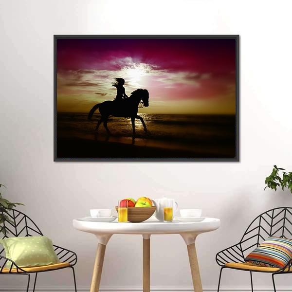 Girl Riding Horse On Beach Canvas Wall Art-3 Horizontal-Gallery Wrap-25" x 16"-Tiaracle