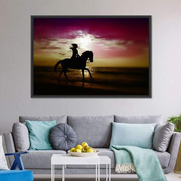 Girl Riding Horse On Beach Canvas Wall Art-3 Horizontal-Gallery Wrap-25" x 16"-Tiaracle