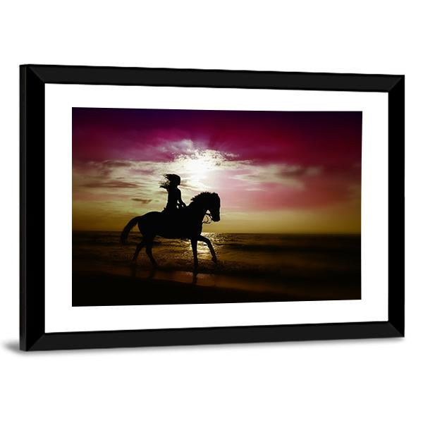 Girl Riding Horse On Beach Canvas Wall Art-3 Horizontal-Gallery Wrap-25" x 16"-Tiaracle