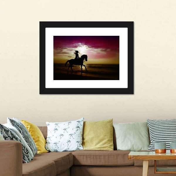 Girl Riding Horse On Beach Canvas Wall Art-3 Horizontal-Gallery Wrap-25" x 16"-Tiaracle