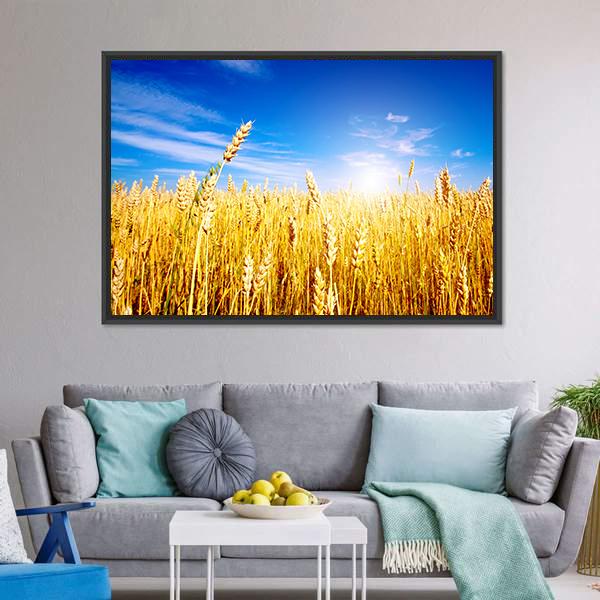 Golden Wheat Field Canvas Wall Art-3 Horizontal-Gallery Wrap-25" x 16"-Tiaracle