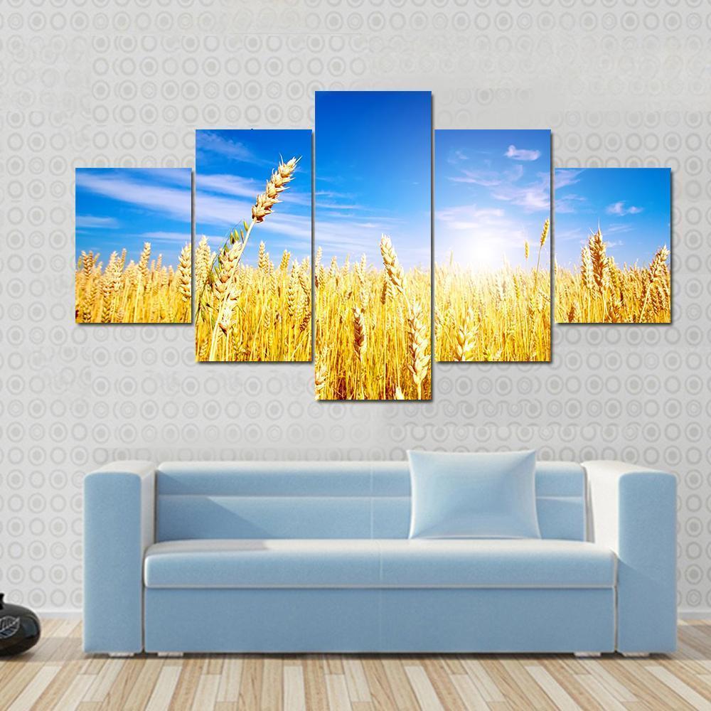 Golden Wheat Field Canvas Wall Art-5 Star-Gallery Wrap-62" x 32"-Tiaracle