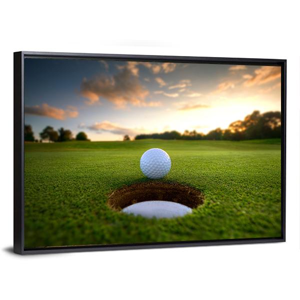 Golf Ball About To Fall Canvas Wall Art-3 Horizontal-Gallery Wrap-25" x 16"-Tiaracle