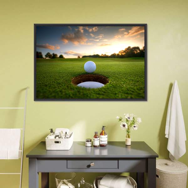 Golf Ball About To Fall Canvas Wall Art-1 Piece-Floating Frame-24" x 16"-Tiaracle