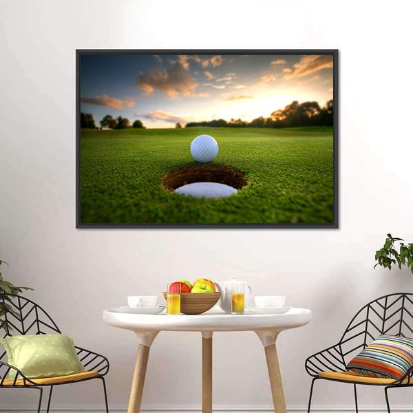 Golf Ball About To Fall Canvas Wall Art-3 Horizontal-Gallery Wrap-25" x 16"-Tiaracle