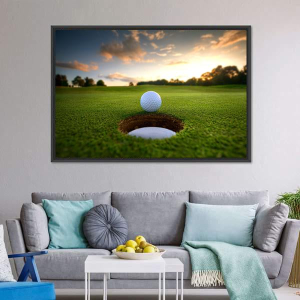 Golf Ball About To Fall Canvas Wall Art-3 Horizontal-Gallery Wrap-25" x 16"-Tiaracle