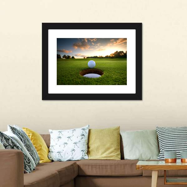 Golf Ball About To Fall Canvas Wall Art-3 Horizontal-Gallery Wrap-25" x 16"-Tiaracle