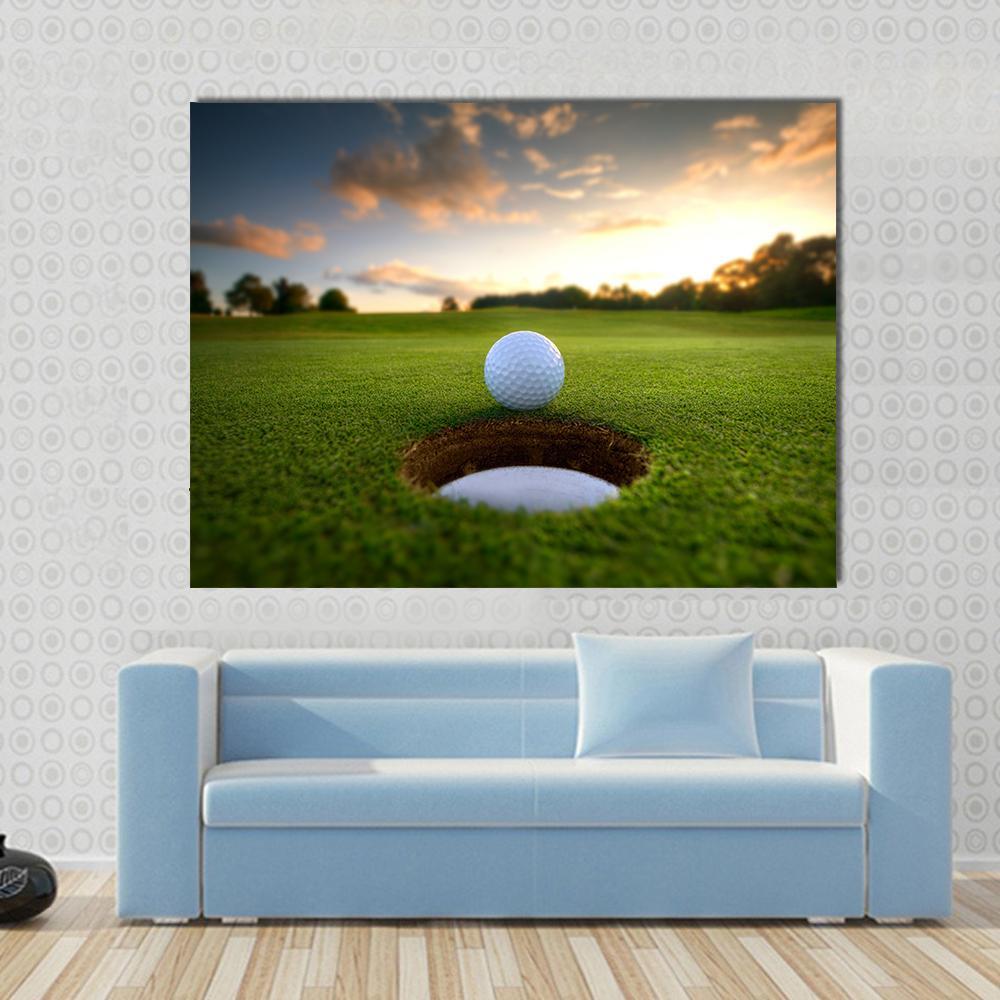 Golf Ball About To Fall Canvas Wall Art-1 Piece-Gallery Wrap-48" x 32"-Tiaracle