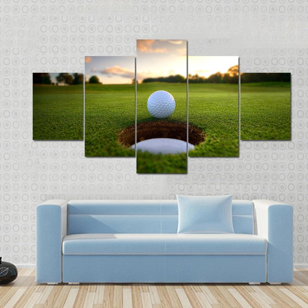 Golf Ball About To Fall Canvas Wall Art-5 Star-Gallery Wrap-62" x 32"-Tiaracle