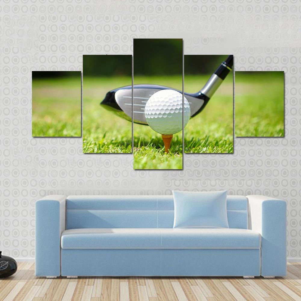 Golf Ball & Club Canvas Wall Art-5 Star-Gallery Wrap-62" x 32"-Tiaracle